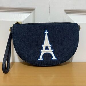 Talbots Navy Blue Wristlet with Eiffel Tower Embroidery